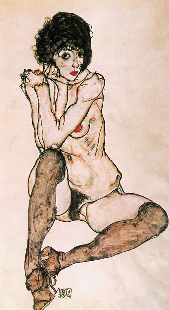 Seated Female Nude, with Arm on Knee 1914 art print by Egon Schiele for $57.95 CAD