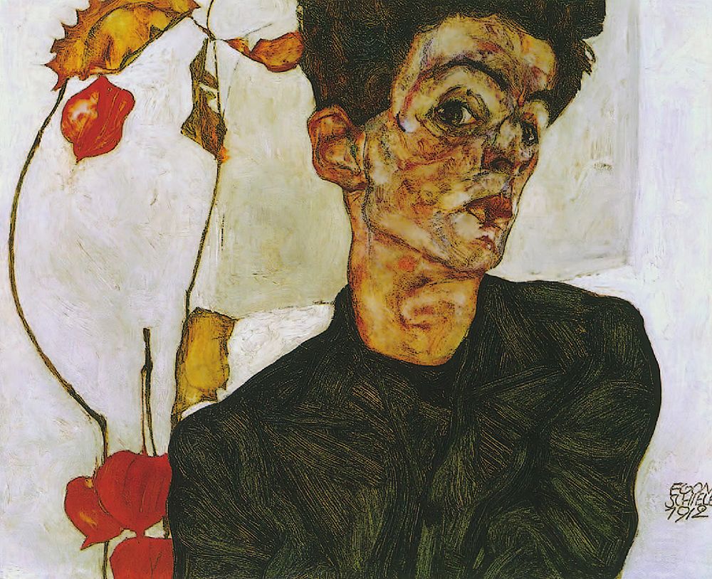 Self-Portrait with Chinese Lantern Plant 1912 art print by Egon Schiele for $57.95 CAD