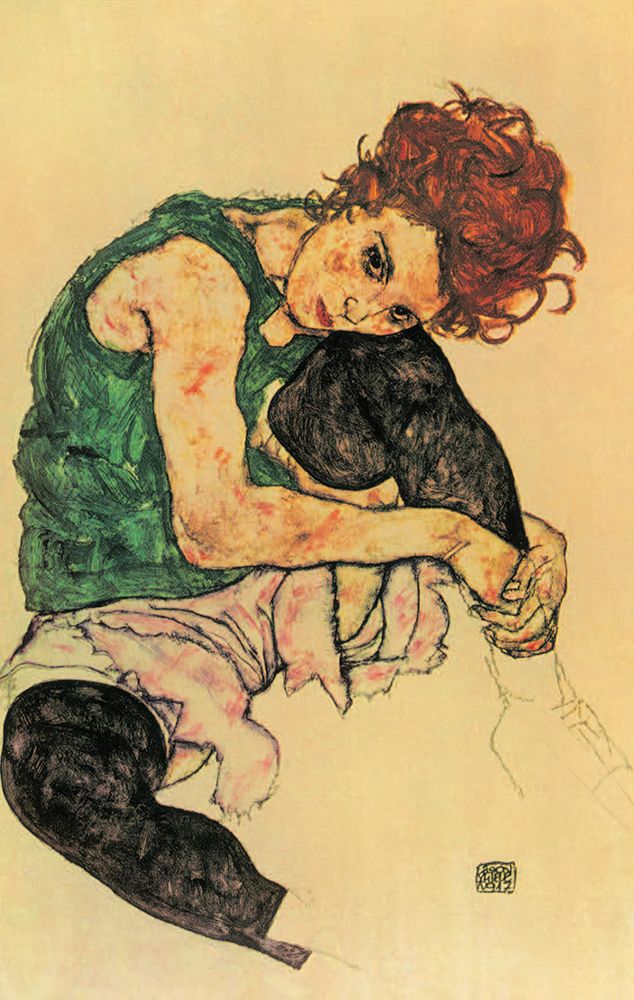Sitting Woman with Bent Knee 1917 art print by Egon Schiele for $57.95 CAD