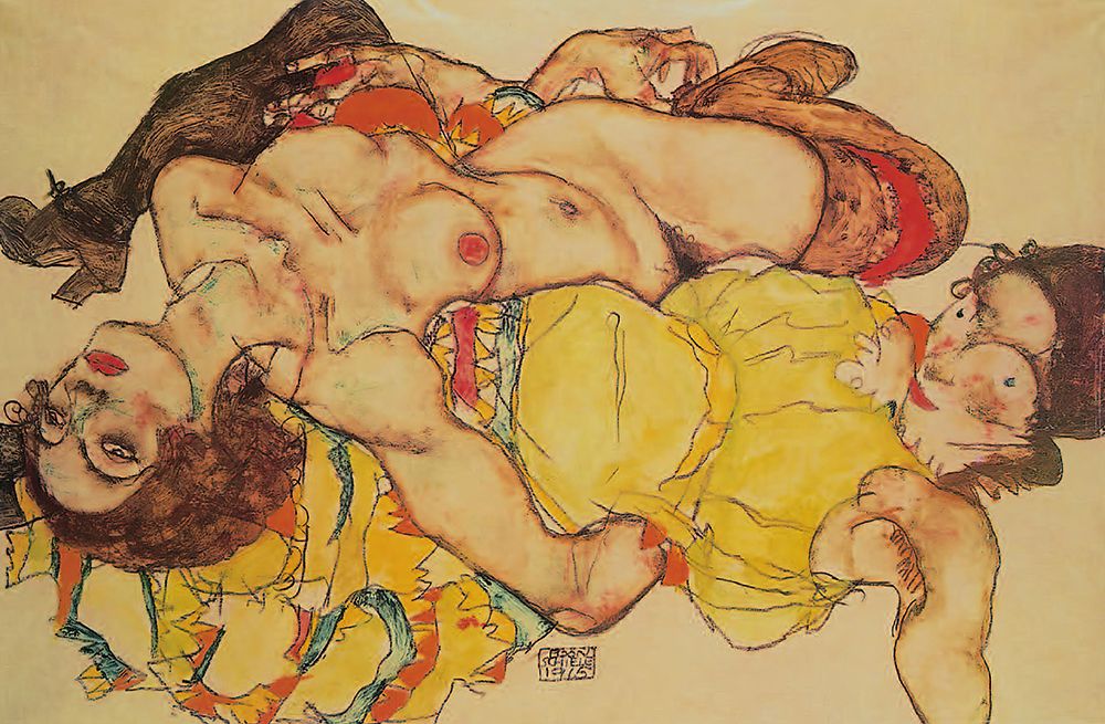 Two Girls Lying Entwined 1915 art print by Egon Schiele for $57.95 CAD
