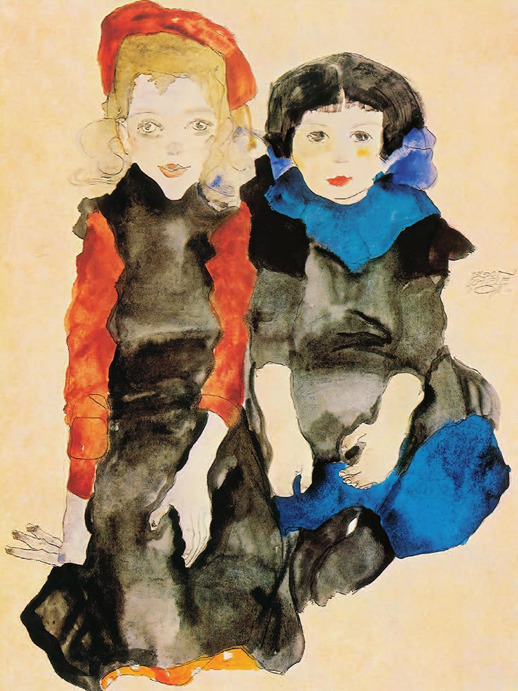 Two Little Girls 1911 art print by Egon Schiele for $57.95 CAD