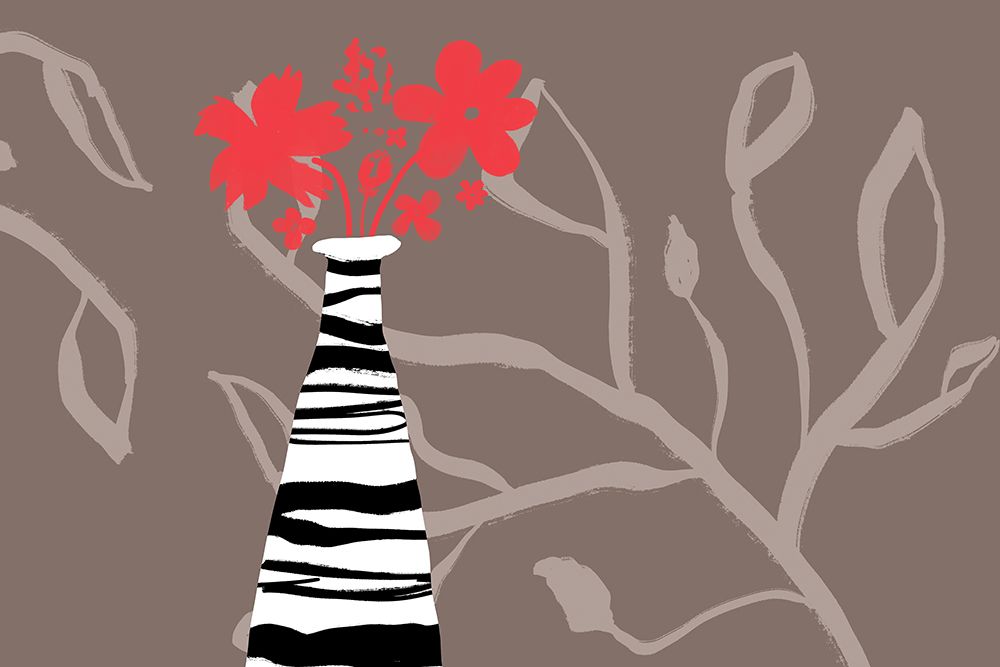 Red Flowers in Striped Vase art print by Delores Naskrent for $57.95 CAD