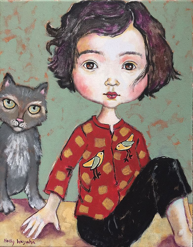 Girl with Cat art print by Holly Wojahn for $57.95 CAD
