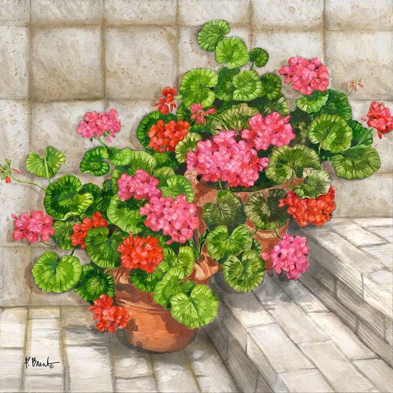 Summer Geraniums Square - Beige art print by Paul Brent for $57.95 CAD