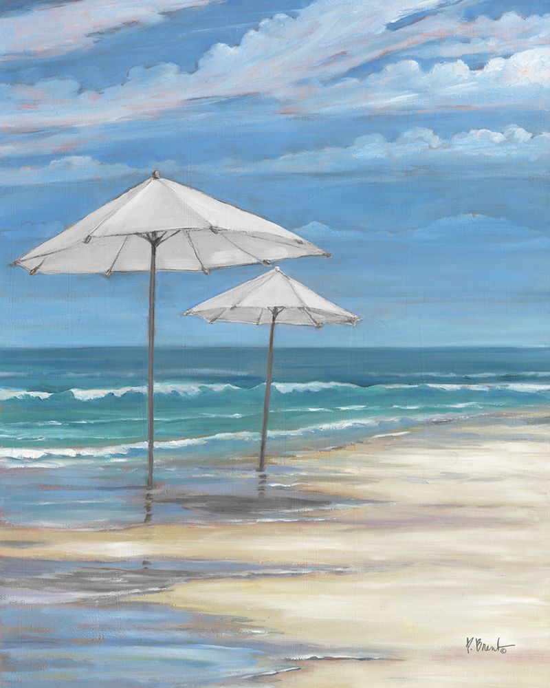 Seascape with Umbrellas - White art print by Paul Brent for $57.95 CAD