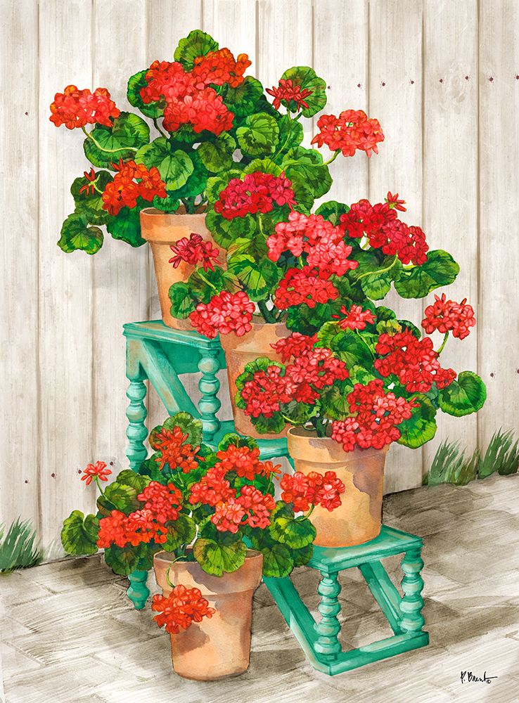 Spindle Shelf Geraniums - Beige art print by Paul Brent for $57.95 CAD