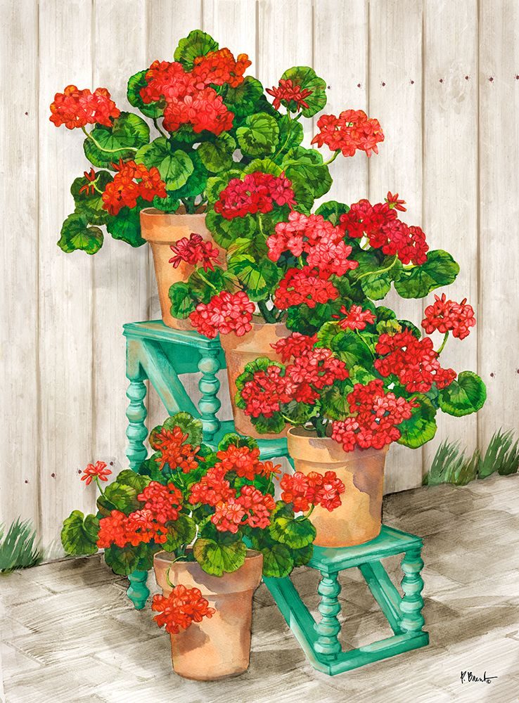 Spindle Shelf Geraniums - Beige art print by Paul Brent for $57.95 CAD