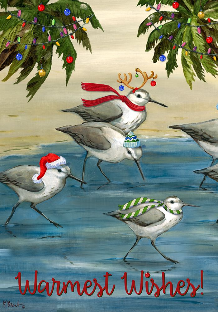 Holiday Sandpipers Oil - Vertical art print by Paul Brent for $57.95 CAD