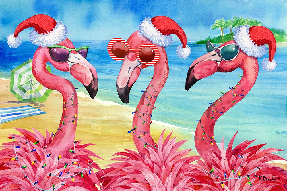 Holiday Flamingo Girlfriends Horizontal art print by Paul Brent for $57.95 CAD
