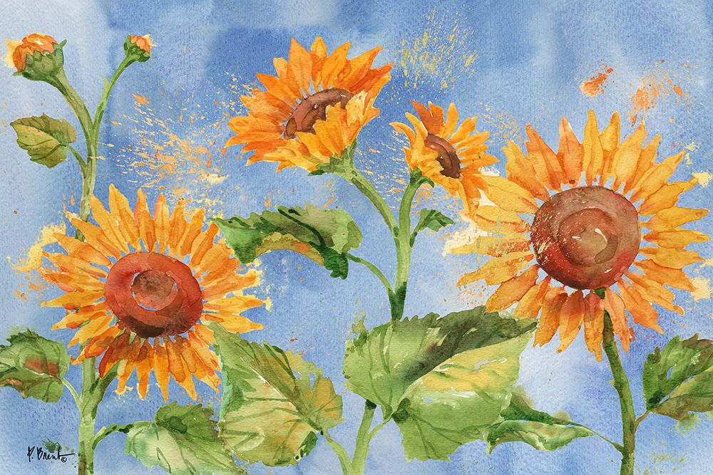 Arianna Sunflowers Horizontal - Sky Blue art print by Paul Brent for $57.95 CAD