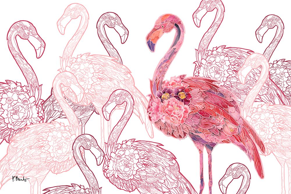 Flamingo Flock - White art print by Paul Brent for $57.95 CAD
