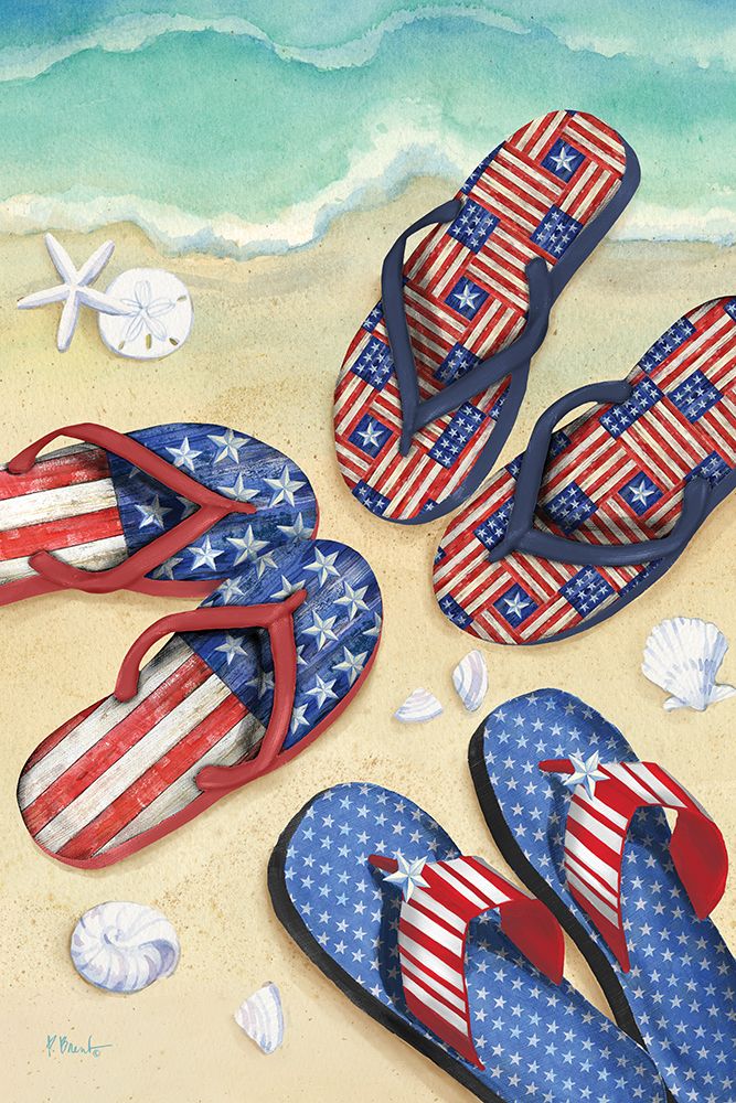Americana Beach Flip Flops Vertical II art print by Paul Brent for $57.95 CAD