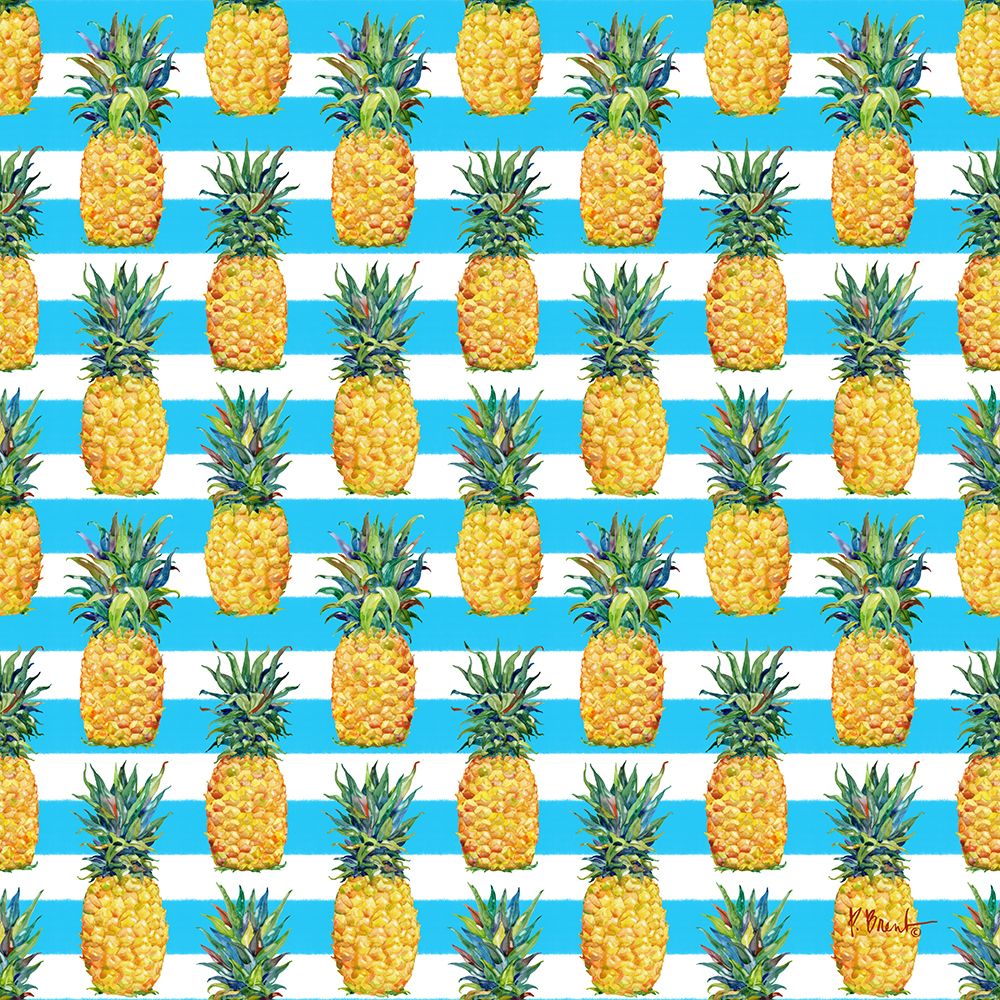 Kona Pineapple Repeat II - Azul Stripe art print by Paul Brent for $57.95 CAD