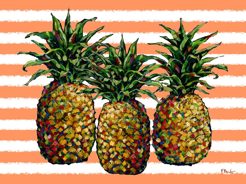 Valera Pineapples Horizontal - Coral Stripe art print by Paul Brent for $57.95 CAD
