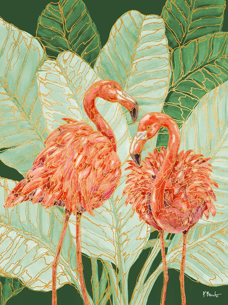 Martinique Flamingos Vertical - Green Palms art print by Paul Brent for $57.95 CAD