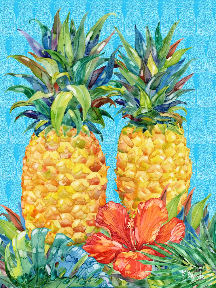Kona Pineapple and Hibiscus Vertical art print by Paul Brent for $57.95 CAD
