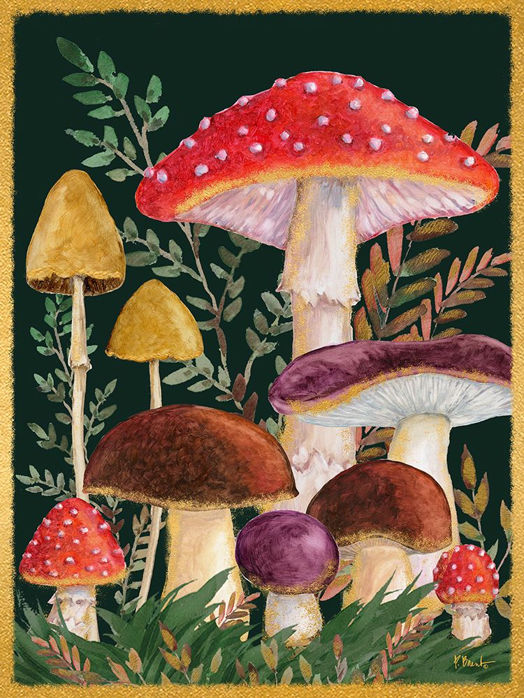 Gilded Mushrooms Vertical art print by Paul Brent for $57.95 CAD