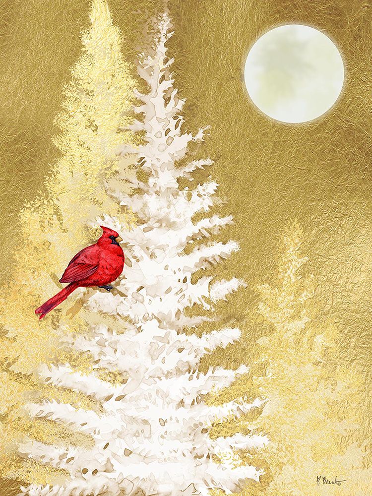 Winter Cardinal Moon Vertical - Gold art print by Paul Brent for $57.95 CAD