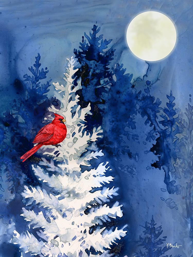 Winter Cardinal Moon Vertical art print by Paul Brent for $57.95 CAD