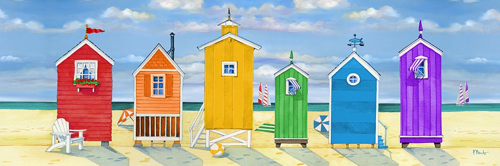 Lined Rainbow Beach Huts art print by Paul Brent for $57.95 CAD