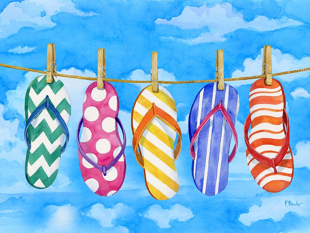 Clothesline Flip Flops Horizontal art print by Paul Brent for $57.95 CAD