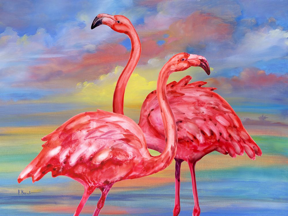 Rainbow Sunset Flamingos Horizontal art print by Paul Brent for $57.95 CAD