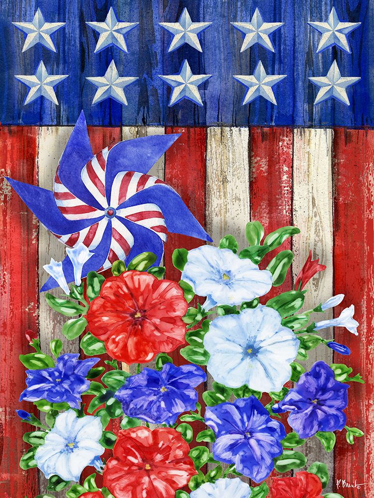 All American Flag and Petunias Vertical art print by Paul Brent for $57.95 CAD