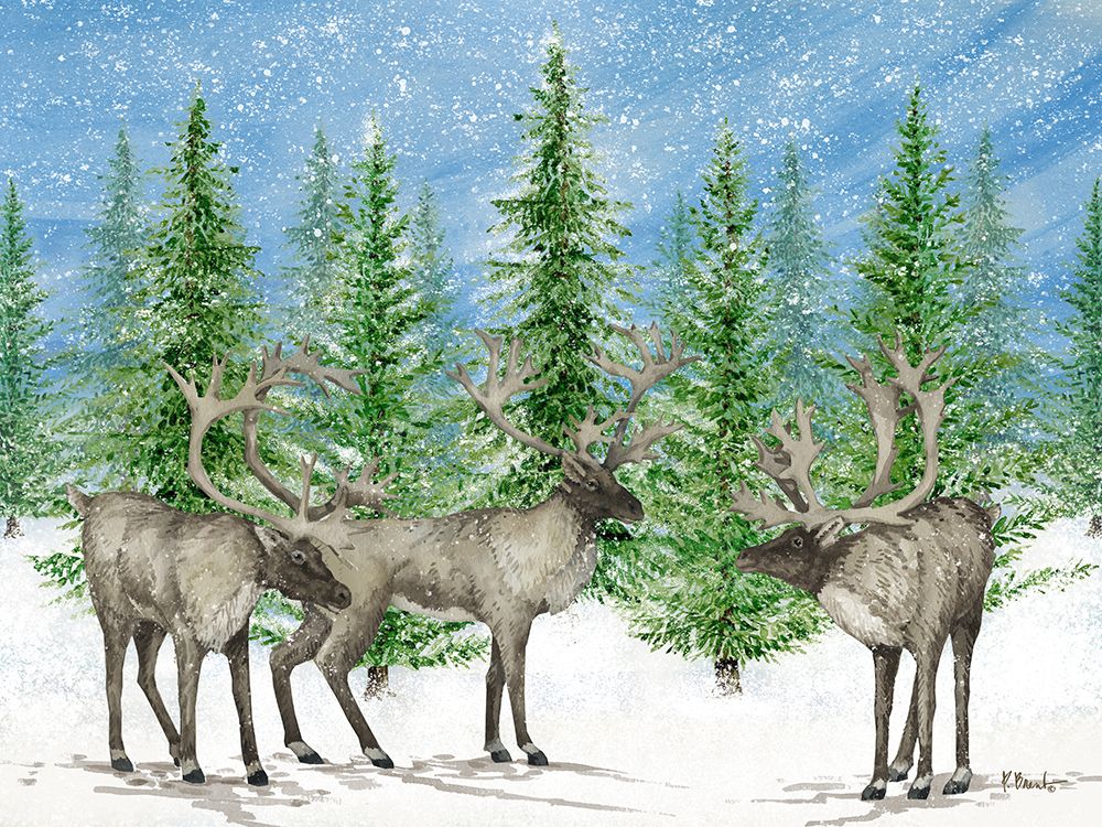 Snowy Reindeer Forest Horizontal art print by Paul Brent for $57.95 CAD