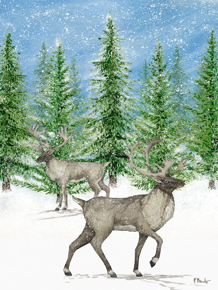 Snowy Reindeer Forest Vertical art print by Paul Brent for $57.95 CAD