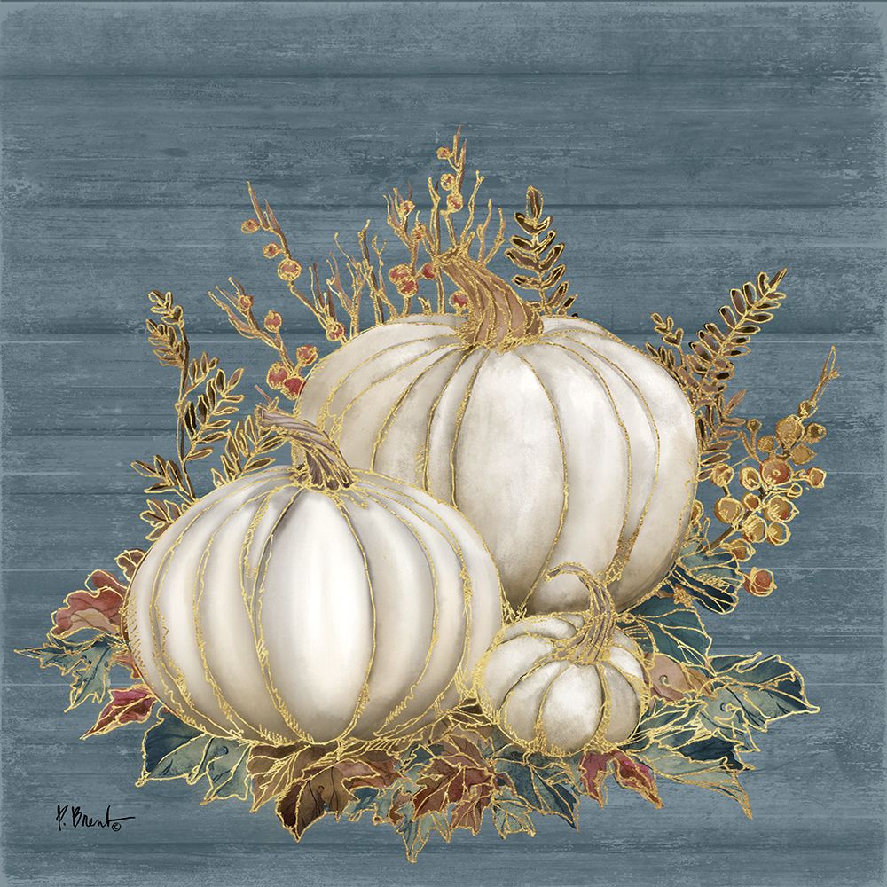 Golden White Pumpkins I - Blue art print by Paul Brent for $57.95 CAD