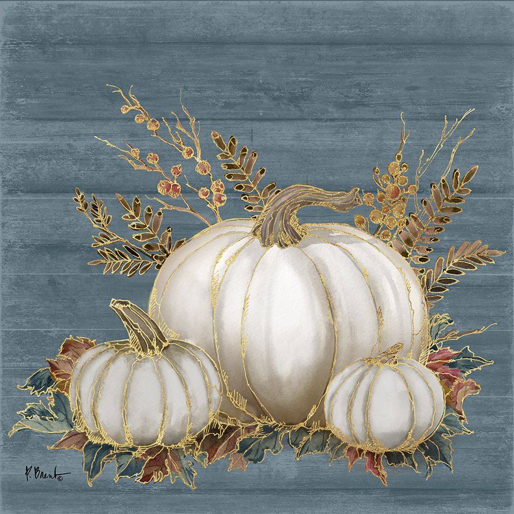 Golden White Pumpkins III - Blue art print by Paul Brent for $57.95 CAD