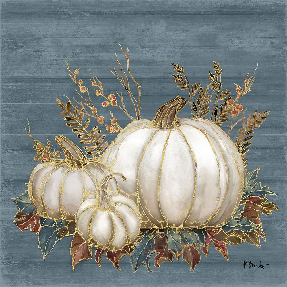 Golden White Pumpkins IV - Blue art print by Paul Brent for $57.95 CAD