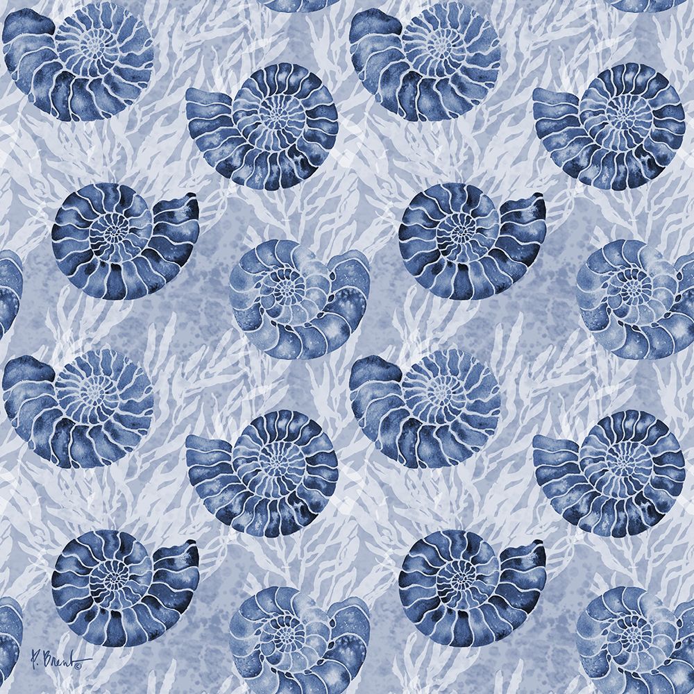 Ammonite Shell Repeat - Indigo art print by Paul Brent for $57.95 CAD