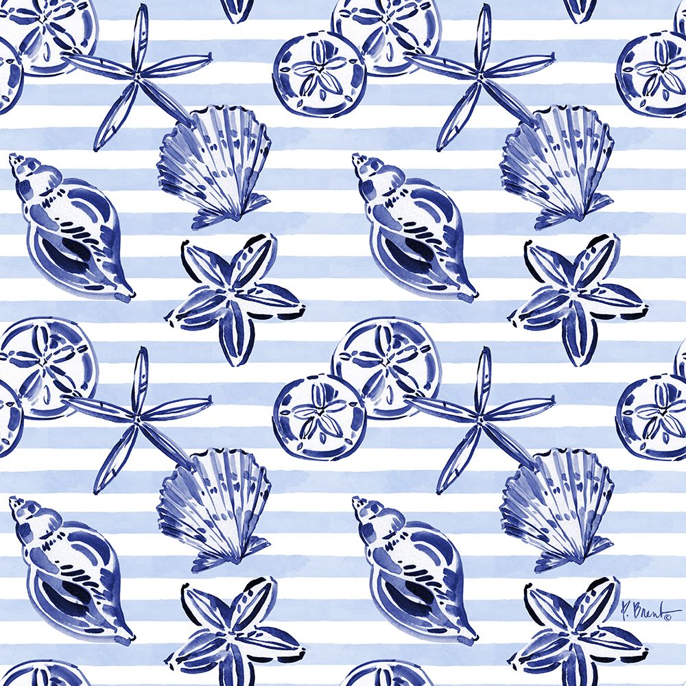 Brushstroke Shells Repeat - Indigo art print by Paul Brent for $57.95 CAD