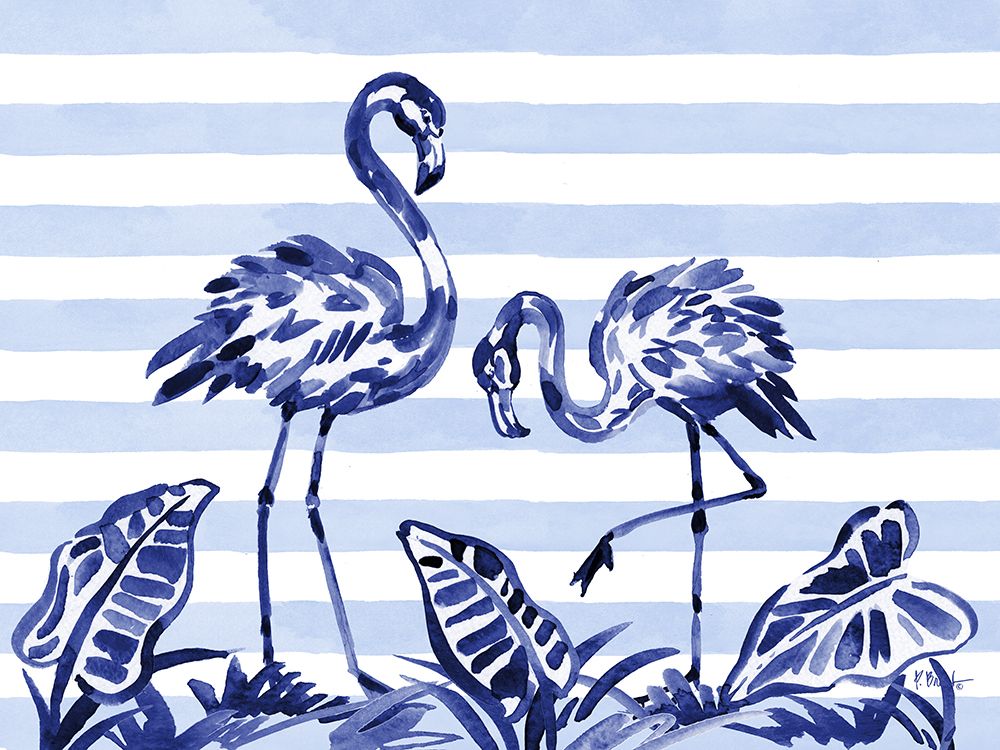 Brushstroke Flamingos Horizontal I - Indigo art print by Paul Brent for $57.95 CAD