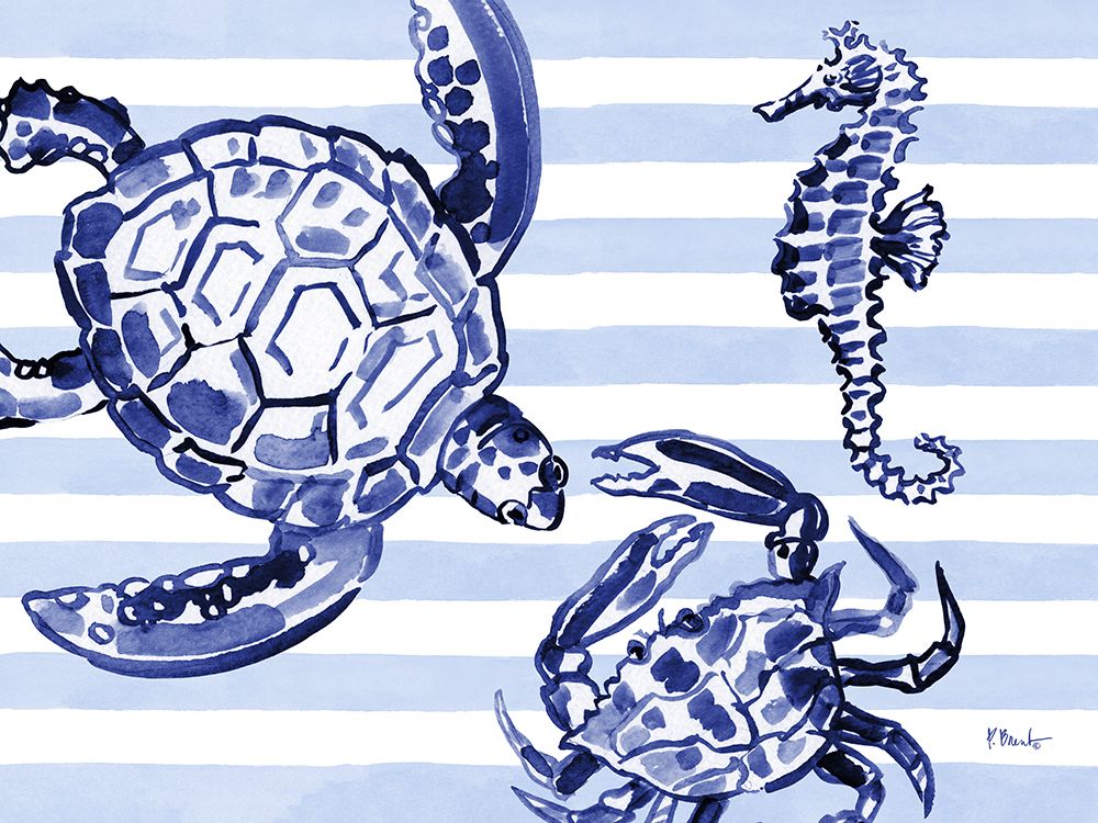 Brushstroke Sealife Horizontal - Indigo art print by Paul Brent for $57.95 CAD