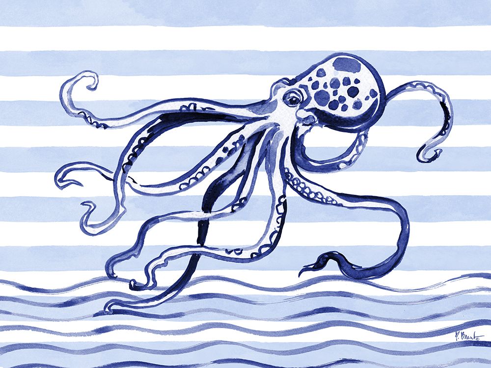 Brushstroke Octopus Horizontal - Indigo art print by Paul Brent for $57.95 CAD
