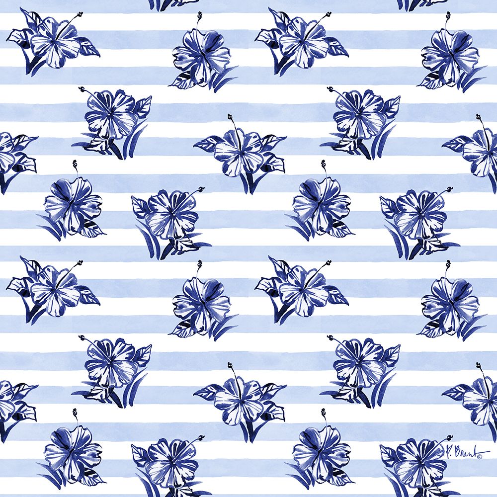 Brushstroke Hibiscus Repeat - Indigo art print by Paul Brent for $57.95 CAD