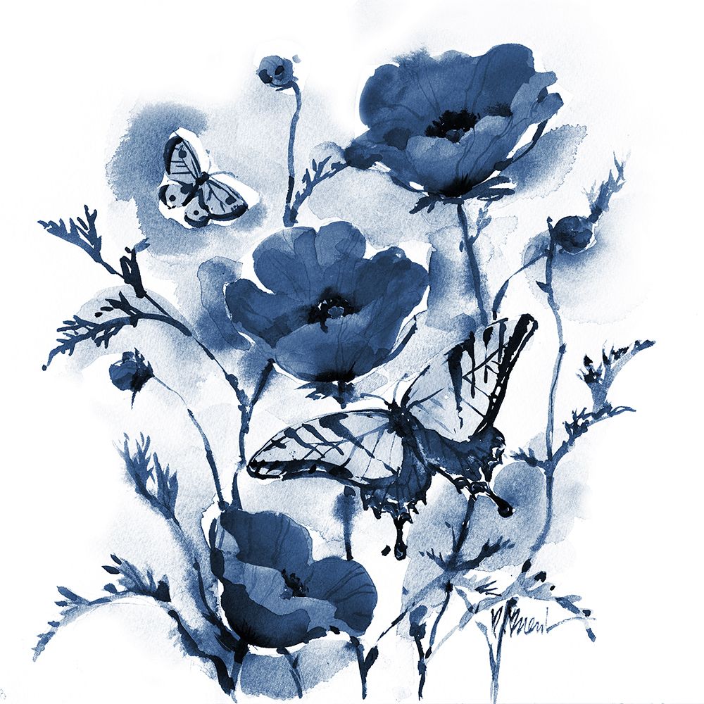 Province Poppies and Butterflies - Indigo art print by Paul Brent for $57.95 CAD