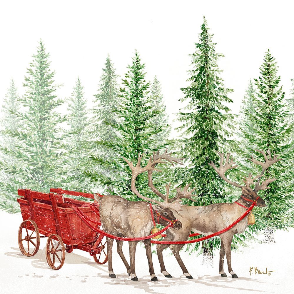 Northern Forest Reindeer Sleigh art print by Paul Brent for $57.95 CAD