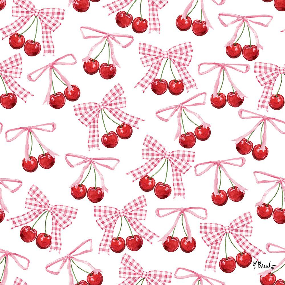 Lucky Cherries Repeat - Pink art print by Paul Brent for $57.95 CAD