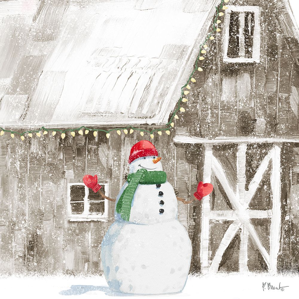Holiday Barn Snowman art print by Paul Brent for $57.95 CAD