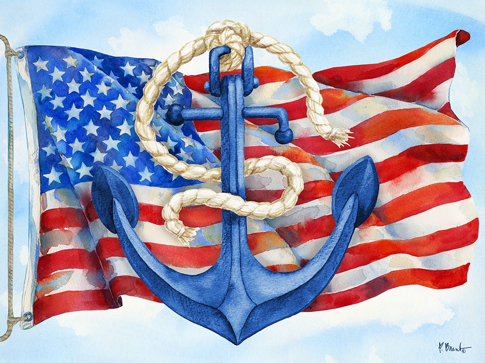 Patriotic Waving Flag and Anchor - Sky art print by Paul Brent for $57.95 CAD