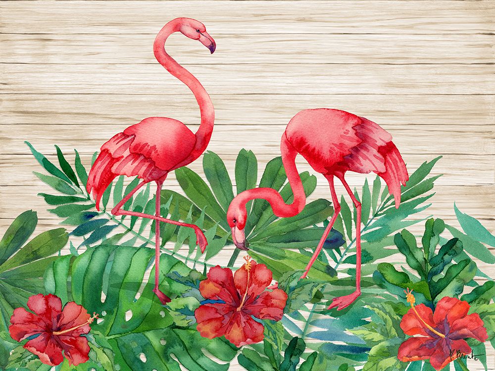 Hibiscus Palm Flamingos - Wood art print by Paul Brent for $57.95 CAD