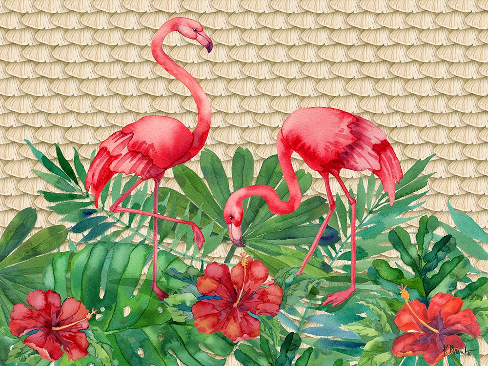 Hibiscus Palm Flamingos art print by Paul Brent for $57.95 CAD