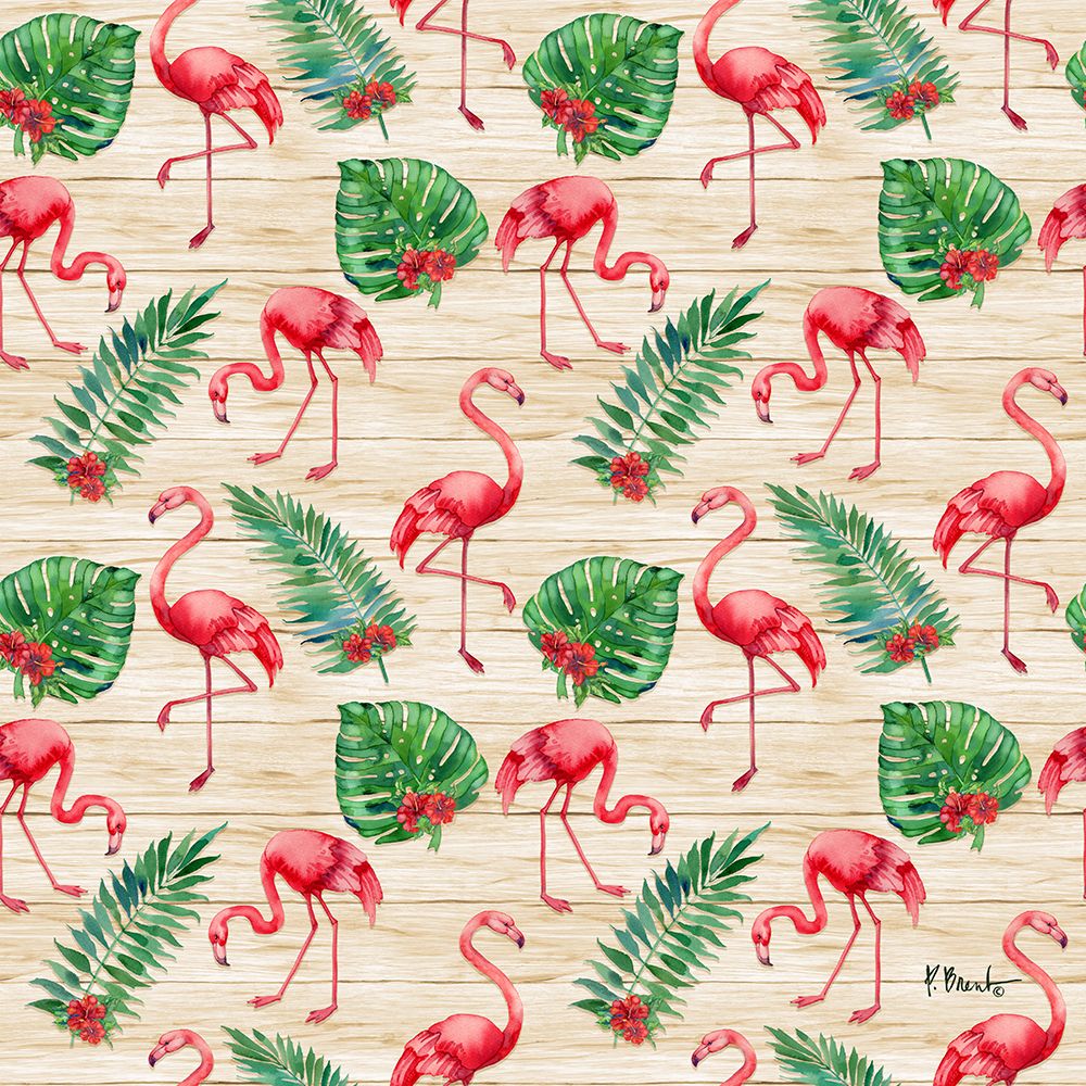 Hibiscus Palm Flamingos Repeat ΓÇô Wood art print by Paul Brent for $57.95 CAD