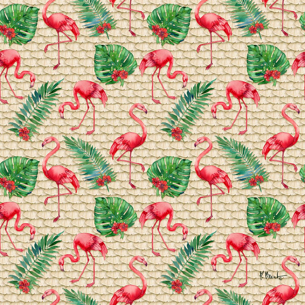 Hibiscus Palm Flamingos Repeat art print by Paul Brent for $57.95 CAD