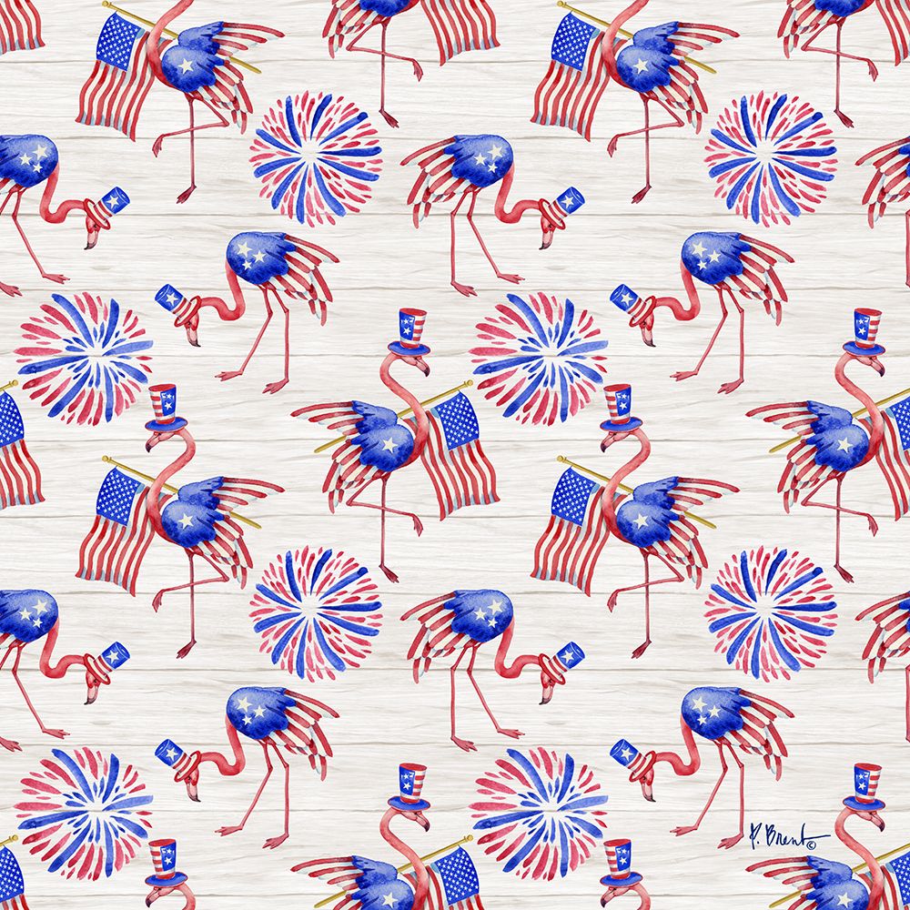 Flag Waving Flamingos Repeat - Wood art print by Paul Brent for $57.95 CAD
