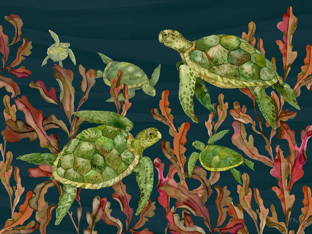 Bora Bora Sea Turtles - Dark art print by Paul Brent for $57.95 CAD