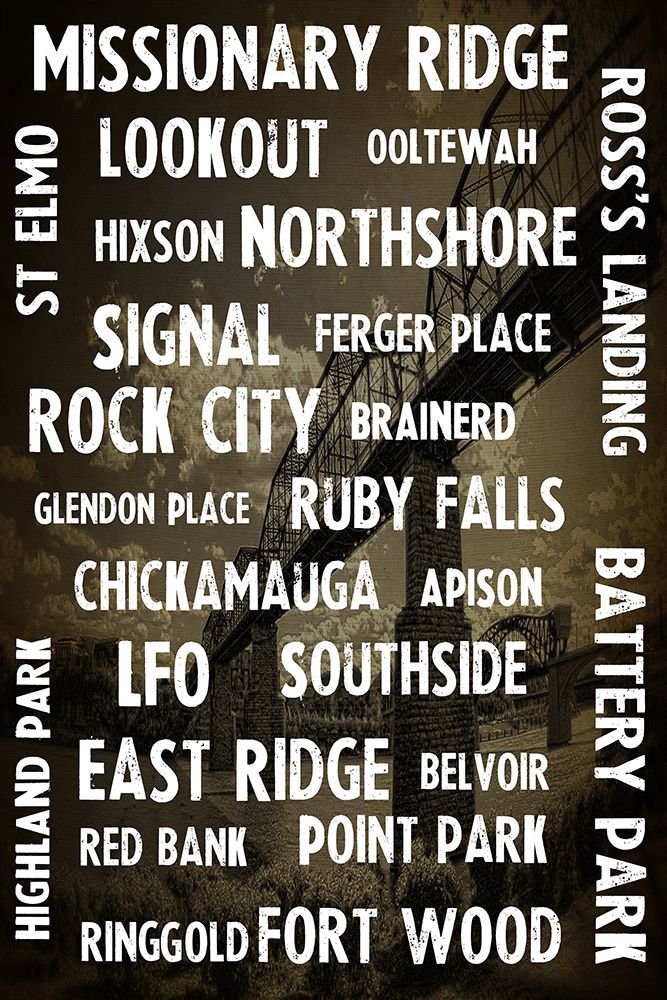 Chatt Areas Typed On Black Bridge Overlay art print by Rachel Lee for $57.95 CAD